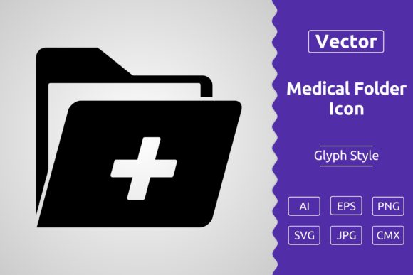 Vector Medical Folder Glyph Icon for Graphics and Icons